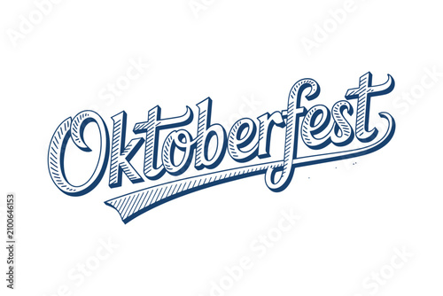 Classic blue oktoberfest calligraphy lettering isolated on white background, for traditional german, beer festival celebration, event branding