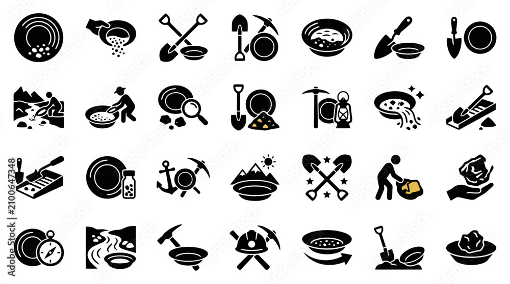 Fototapeta premium Black and white kitchen utensil icons.