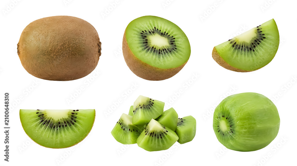 Fototapeta premium Assorted fresh kiwi fruit set isolated on transparent background for healthy food design and recipes