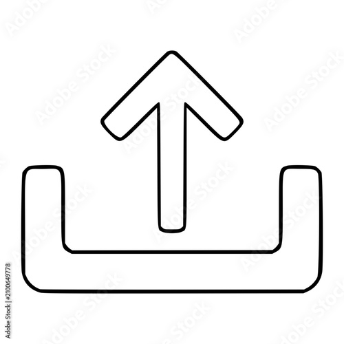 Clean hand-drawn upload arrow tray line vector icon with rounded corners and precise outline strokes, excellent for responsive web design and mobile application illustration needs