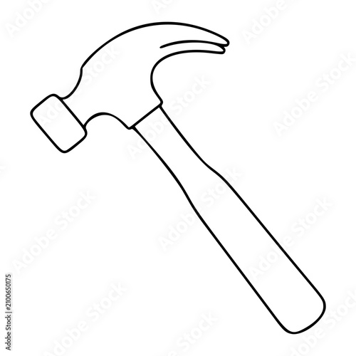 Classic claw hammer hand-traced vector illustration, clean minimalist line art icon for construction, carpentry, repair, and DIY tool themes, simple black outline design on white background