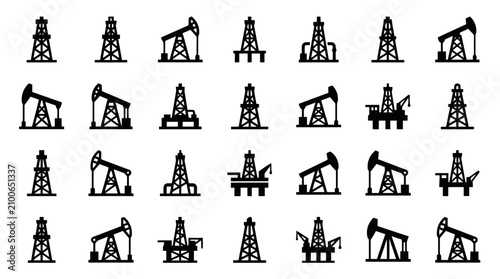 Collection of oil pump jack icons.