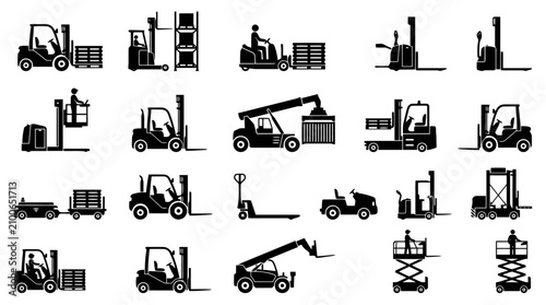 Forklift icons in various positions and actions.