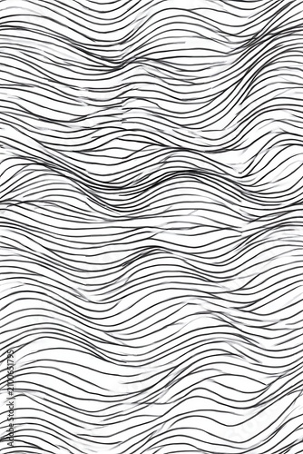 Flowing linear texture, wavy horizontal hand-drawn lines, seamless pencil background, monochrome