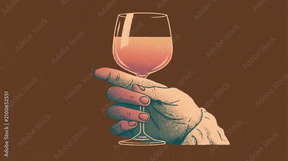 Obraz premium Close up of a hand holding a wine glass filled with rosé wine, creating an elegant toast with textured background
