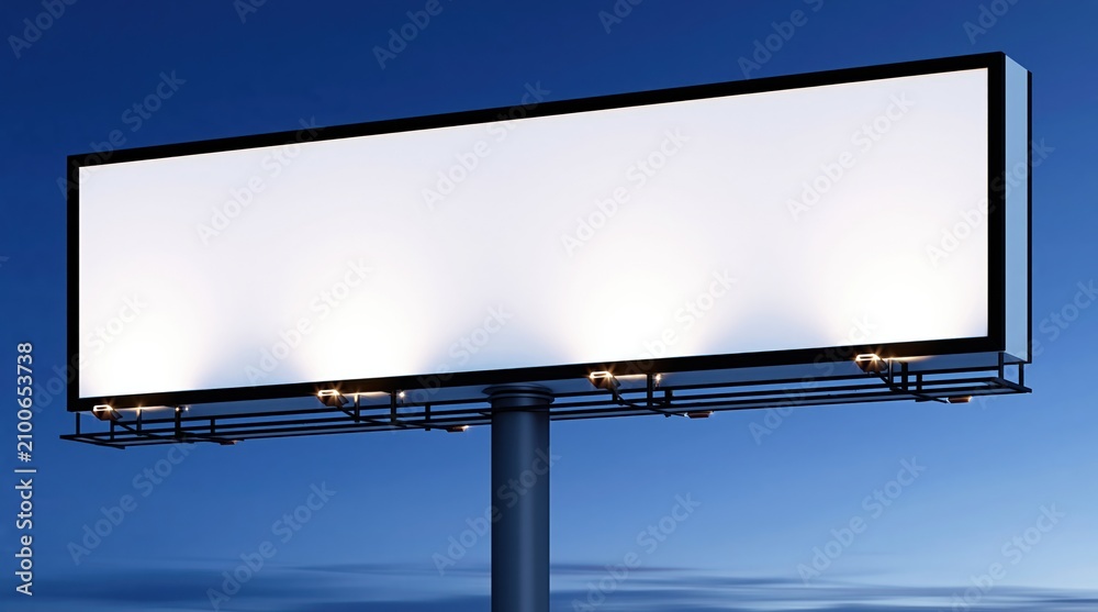Fototapeta premium Blank illuminated billboard at dusk, ready for advertising messages, promotions, and outdoor marketing campaigns