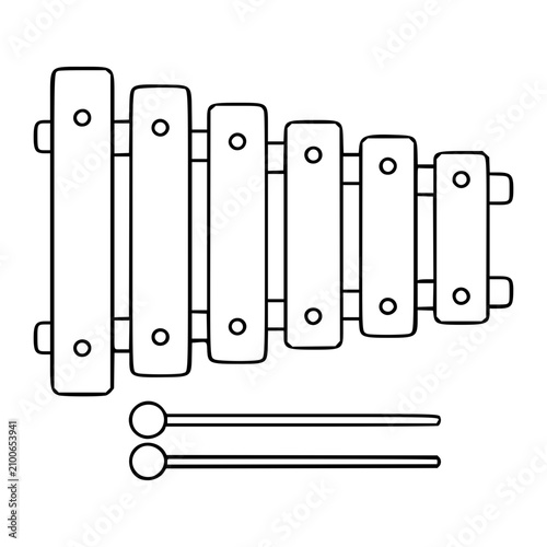 Foto Hand-drawn vector icon of a colorful xylophone musical instrument with wooden bars and mallets, minimalist line art illustration perfect for music education apps and children's design projects