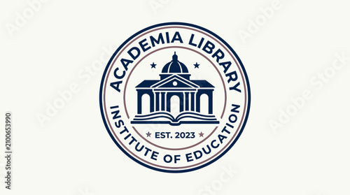 Education institute logo features building with columns and dome on book