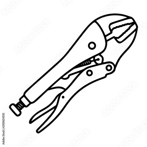 Tableau sur toile Hand-drawn vector icon of locking pliers tool, featuring adjustable jaw mechanism, ergonomic handle design for industrial mechanical repair, maintenance, and construction applications