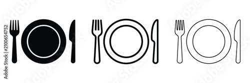 Bild auf Leinwand Dining tableware icon Plate fork and knife icon silhouette vector outline and li