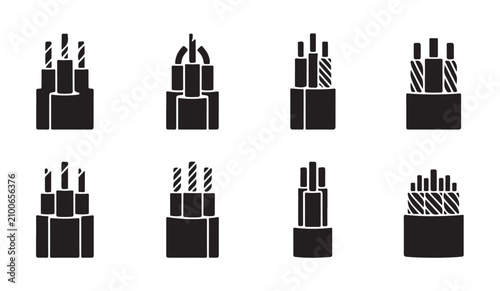 Foto Industrial electrical cable cross section icons showing multi core wiring inside insulated protective layer