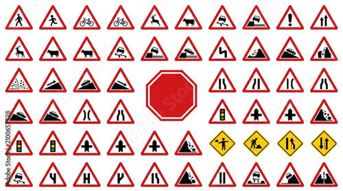 Obraz na płótnie Collection of international road traffic safety warning sign icons