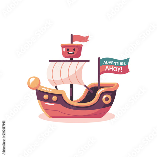 Photography Cute cartoon pirate ship with adventure ahoy flag for kids and nursery decor iso