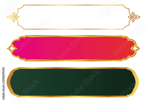 Elegant decorative rectangular label frames with gold borders and ornate vintage style corners for luxury branding and elegant text display