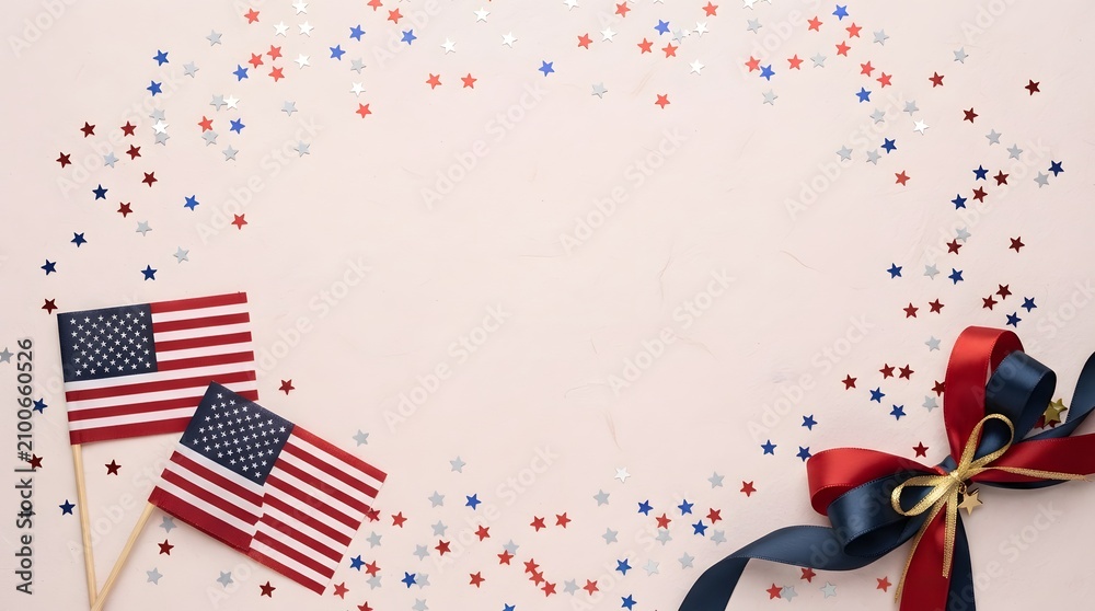 Obraz premium Labor day celebration american flags confetti and ribbon patriotic holiday concept