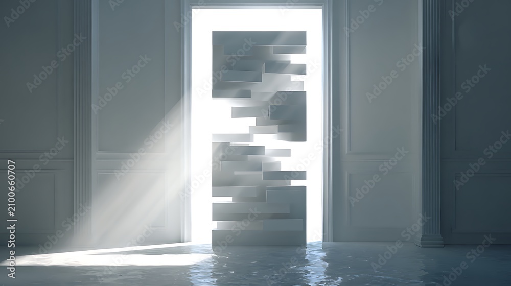 Fototapeta premium Minimalist white geometric cube floating in empty white space with shadows