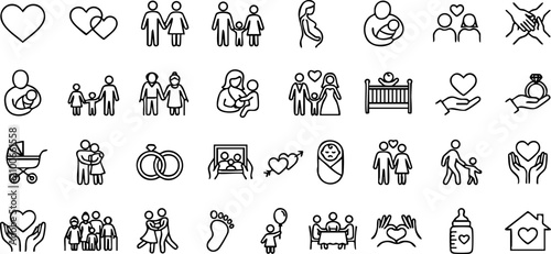 Fotografía Family and love life event hand drawn icon set with relationship pregnancy paren