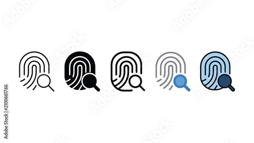 Foto Five fingerprint icons with magnifying glasses on white background