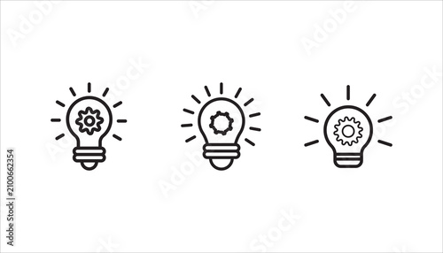 Creative light bulb icon set, collection in multiple outline styles. Perfect for innovation, brainstorming, creativity, business ideas, startup concepts, education, and inspiration.