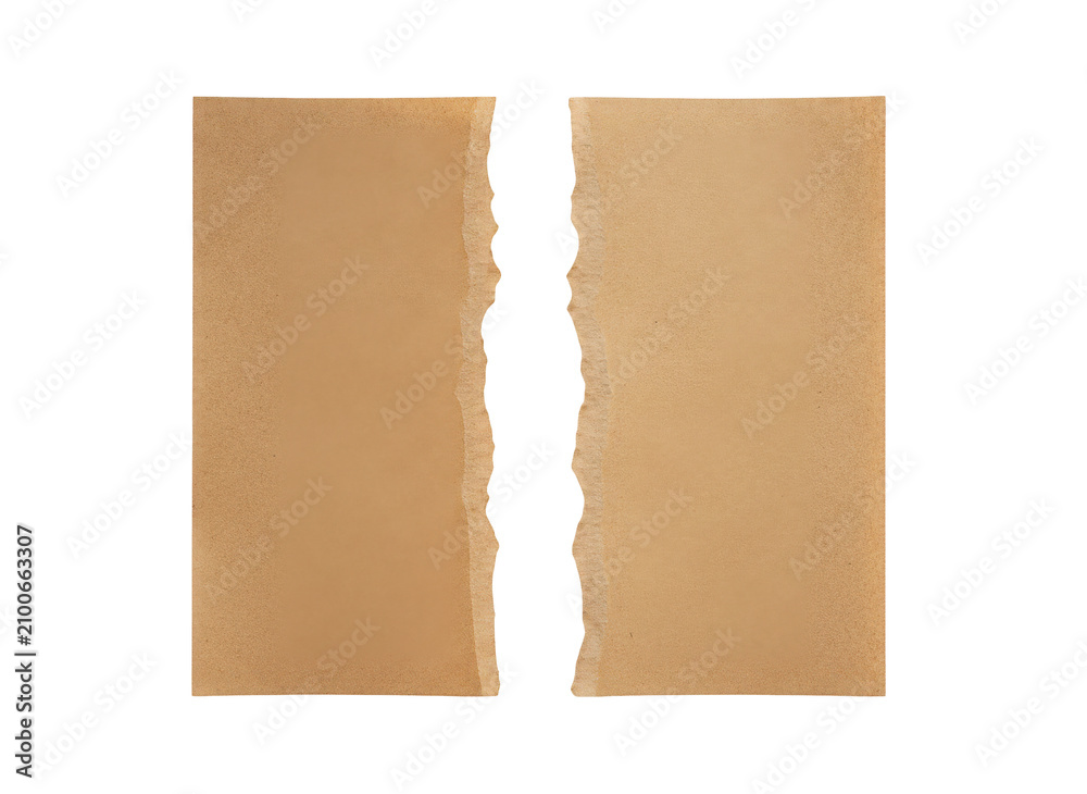 Fototapeta premium Brown paper torn apart showing two halves