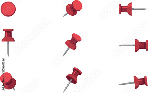 Фотография Art & IllustrationRed Push Pin and Thumbtack Vector Icon Set with Various Angles