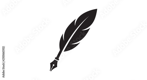 Schilderij op canvas Feather quill pen with nib black silhouette