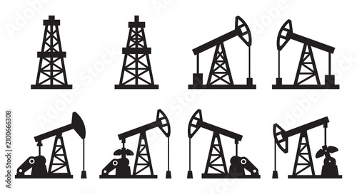 Foto Oil Derricks And Pumps Silhouette Collection Black And White