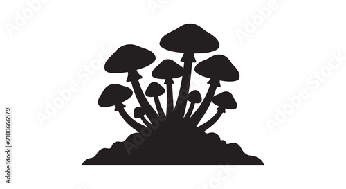 Bild auf Leinwand Group of mushrooms with earth mound black silhouette