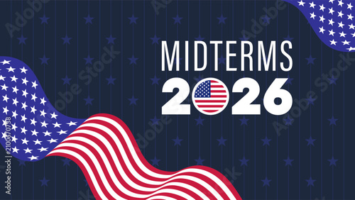 Midterms 2026 Patriotic Background with Flowing American Flag