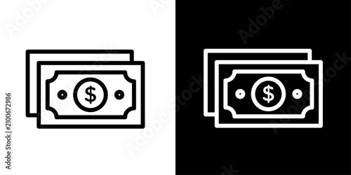 Obraz na plátne Layered cash bills icon with dollar circle, for petty cash fund, expense reimbur