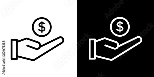 Bild auf Leinwand Hand holding dollar coin icon, for cash payment received, tip earning, and salar