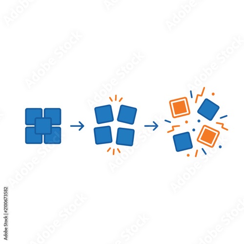 Картината върху платно Conceptual of system instability and data fragmentation with exploding geometric