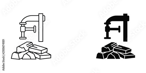Fotografie C-clamp and metal bars icon set for manufacturing industry and metalworking cons