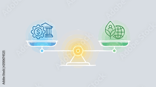 Illustrative concept showcasing the crucial balance between financial systems, economic development, and sustainable environmental practices for a better future