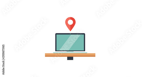 Foto Computer screen with location pin icon.