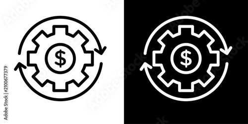 Φωτογραφία Gear dollar icon with rotating arrows, for financial process, cost management, a