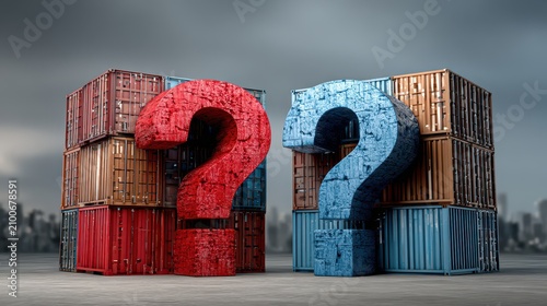 United Trade Tariff Confusion and US Tariff Concept as confused policy strategy as American tariffs uncertainty and government tax trade war imposed on imports and exports.