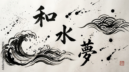 Traditional chinese calligraphy brush art with moon