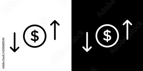 Canvastavla Dollar exchange icon with up and down arrows, for currency fluctuation, price ch