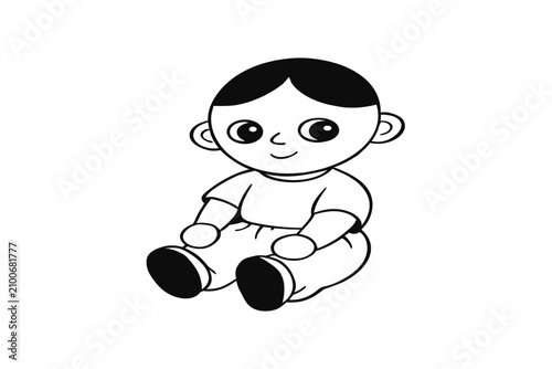 coloring page line art the cute baby doll black vector