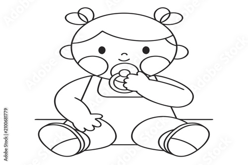 coloring page line art the cute baby doll black vector