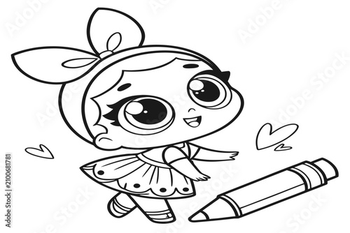 coloring page line art the cute baby doll black vector
