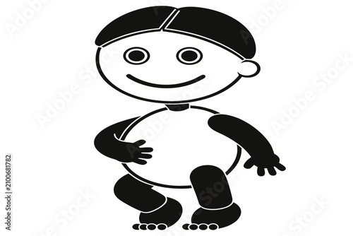 coloring page line art the cute baby doll black vector
