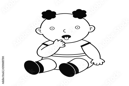 coloring page line art the cute baby doll black vector