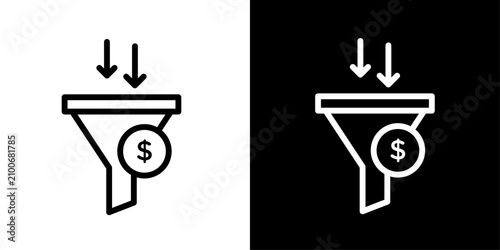 Sales funnel icon with dollar coin, for lead conversion, revenue funnel, and marketing strategy apps