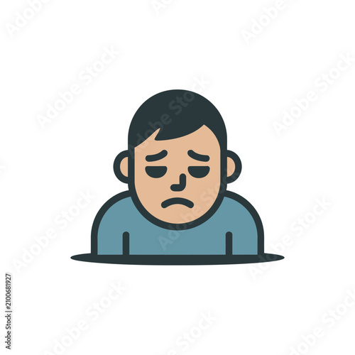 Fotografía Minimalist flat of a sad man with dark hair in a blue shirt, depicting depressio