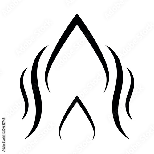 Black flame emblem with mirrored curved energy flow shapes