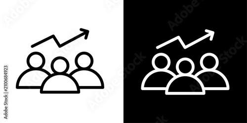 Team growth icon with people and rising arrow, for career growth, business success, and HR apps