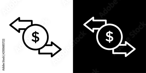 Quadro su tela Money exchange icon with dollar and arrows, for money transfer, currency convers