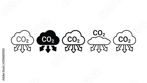Obraz na płótnie Set of carbon dioxide emission cloud icons for climate change and environmental